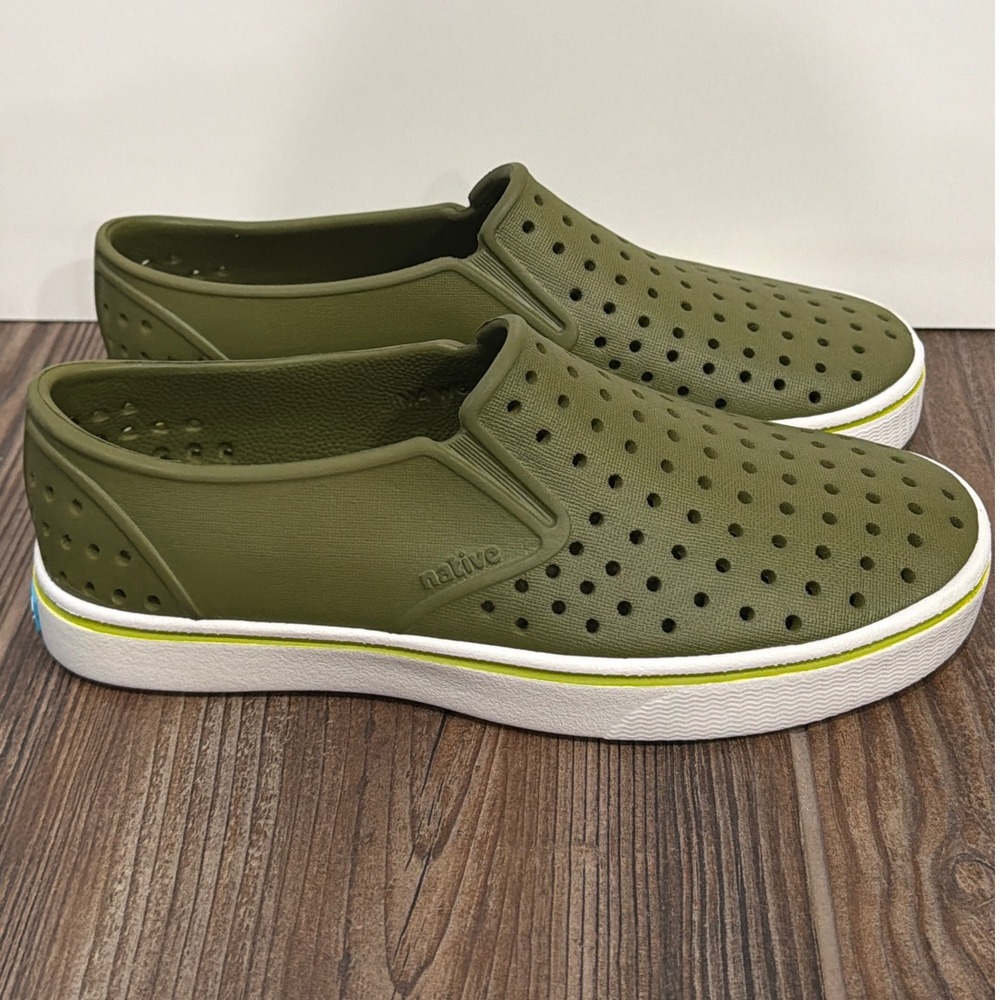 Native Miles Shoes Mens 4 Dark Green Slip On Perforated Gorpcore New